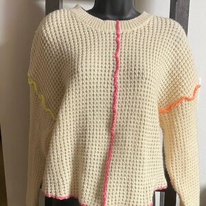 New In Cream Sweater with Neon Accents. NWT